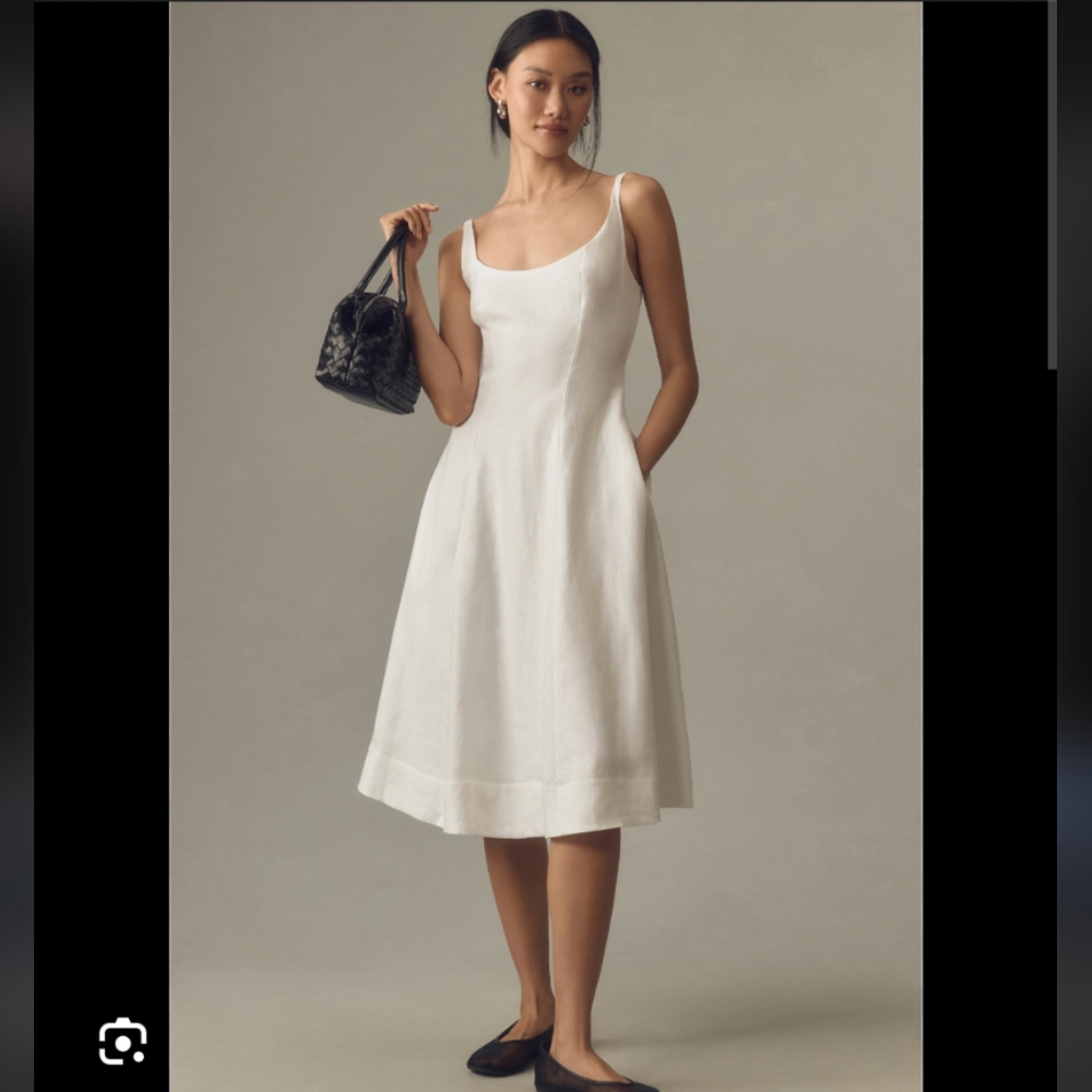 Reformation Magnolia White Linen Midi Dress Size 6 Fit & Flare